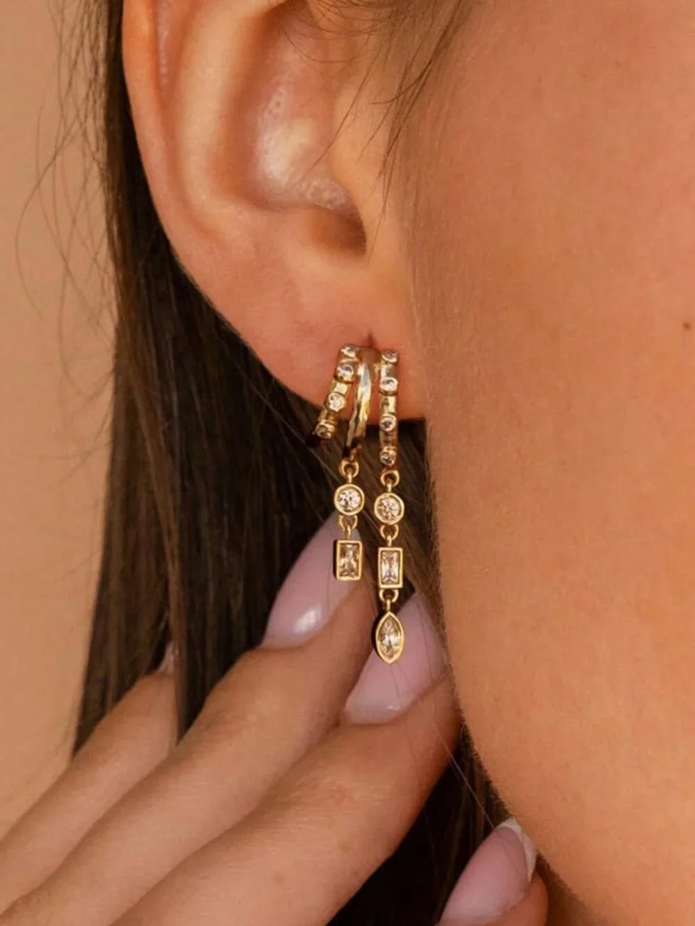 Gold Women's Circular drop dangly hoop earrings